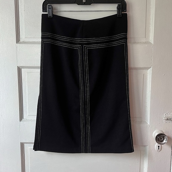 Vintage Express Black High Waist Bodycon Pencil Skirt Contrast Stitching Stretch - Picture 12 of 15